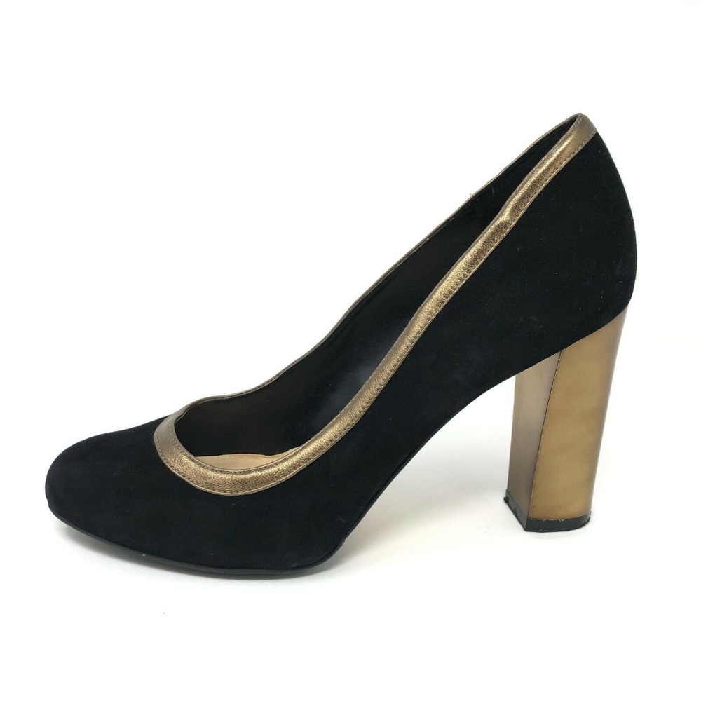 Cole Haan Classic Pumps Black Suede Gold Trim 7.5